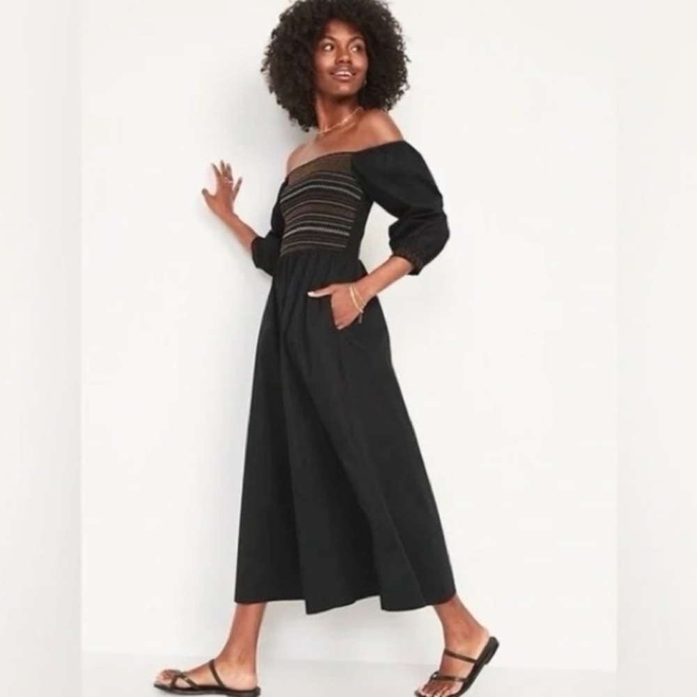 Old Navy Black Off-Shoulder Maxi Dress with Smocked Bodice